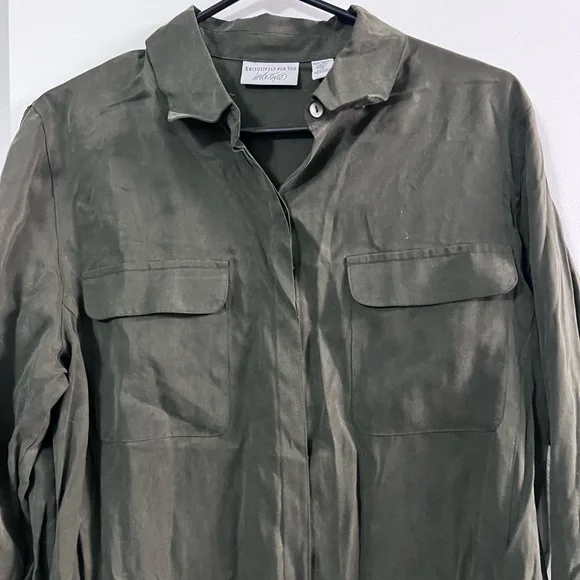 Lord & Taylor Dark Green Casual Button Down Shirt - Picture 3 of 10
